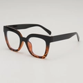 Retro square oversized glasses in black and tortoiseshell finish with clear lenses - Anti-blue Light Lens / Black Top Tortoiseshell Bottom Frame