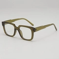 Classic green square frame eyeglasses with transparent texture and bold design - Olive Green