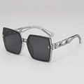 Oversize square sunglasses with grey transparent frame and gold butterfly detail - B03Z-2 / Grey Frame Grey Lens