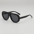 Flache übergroße Aviator-Sonnenbrille mit glänzend schwarzem Rahmen und dunklen Gläsern - UV400 UV-Schutzlinse / Schwarzer Rahmen Graue Gläser
