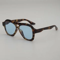Lunettes de soleil double pont en écaille de tortue avec verres bleu clair rétro - Monture Écaille Verres Bleus
