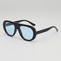 Retro Oversize-Pilotensonnenbrille mit schwarzem Rahmen und hellblauen Ozeangläsern - UV400 UV-Schutzlinse / Schwarzer Rahmen Blaue Gläser