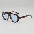 Oversized tortoise shell aviator sunglasses with light blue gradient transparent lenses - UV400 Anti-UV Lens / Leopard Frame Blue Lens