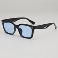 Gafas de sol cuadradas de gran tamaño con lentes azul claro y patillas ahuecadas - Lente anti-UV UV400 / Montura Negra Lentes Azules