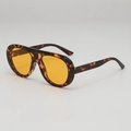 Retro aviator sunglasses featuring tortoiseshell frames and orange lenses in a 45-degree view - UV400 Anti-UV Lens / Leopard Frame Yellow Lens