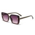 Square gradient sunglasses with golden coconut tree metal decor on dark brown frame - Matte Milk Grey Frame Gradient Red Grey Lens