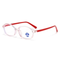 Kids vintage oval blue light blocking glasses with clear frames and red temples - Translucent Pink Frame Red Legs