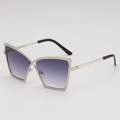 Oversized silver metal cat-eye sunglasses with purple gradient lenses and X-cross frame - UV400 Anti-UV Lens / Silver Frame Double Grey Lens