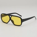 Retro double bridge sunglasses with thick black frames and yellow tinted lenses - D19 Y-2 / Black Frame Yellow Lens
