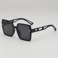 Oversized square black sunglasses with white hollow frame and gold metal accents - Black Frame Grey Lens
