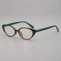 Vintage cat eye glasses frame in transparent tea brown and dark green contrast - Plain Lens / Tea Frame Green Temple Clear Lens