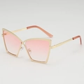 Übergroße Katzenaugen-Sonnenbrille aus Goldmetall mit rosa Verlaufsgläsern - UV400 UV-Schutzlinse / Goldener Rahmen / Doppelte rosa Gläser