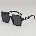 Oversized square black sunglasses with smoke gray lenses and hollow gold metal details - B03Z-2 / Black Frame Grey Lens