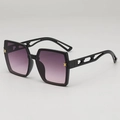 Square white frame sunglasses with purple gradient lenses and gold bee detail - Black Frame Grey Pink Lens