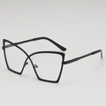 Cat-Eye-Brille in Schwarz mit schlanken Metallbügeln und großer Schmetterlingsform - UV400 UV-Schutzlinse / Schwarzer Rahmen Klare Gläser