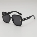 Oversized black butterfly sunglasses with golden hollow G-logo metal temple detail - Black Frame Grey Lens(B03 Z-3-2)