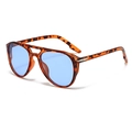 Vintage double-bridge aviator sunglasses in tortoise frame with blue ocean lenses - Tortoise Frame Blue Lens