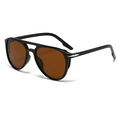 Retro double-bridge pilot sunglasses with black frame, amber lenses and metal arrow detail - Black Frame Tea Lens