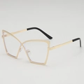 Cat eye oversized glasses frame in gold metal with black temple tips for women - UV400 Anti-UV Lens / Gold Frame White Lens