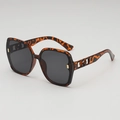 Vintage oversized tortoiseshell sunglasses for women with golden hollow temples - Leopard Frame Grey Lens(B03 Z-3-2)