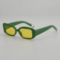 Retro bold green square frame sunglasses with transparent yellow lenses and metal accents - Green Frame Yellow Lens