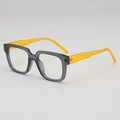 Retro square glasses frame in translucent dark grey with contrasting orange arms - Transparent Grey with Orange Temple