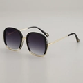 Occhiali da sole squadrati oversize con montatura in metallo nero oro e lenti sfumate - Protezione UV400 / Montatura Nera Doppia Lente Grigia