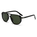 Classic aviator sunglasses with black double bridge frame and dark green lenses - Black Frame Green Lens
