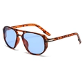 Retro tortoise frame double bridge aviator sunglasses with stylish blue lenses - Tortoiseshell Frame Blue Lens