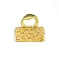 Lava textured gold metal evening box clutch with arch handle and chain strap - Gold Wave