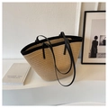 Borsa tote in paglia stile francese con manici neri per vacanze estive al mare - Cachi