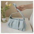 Chic pleated cloud handbag in light blue with adjustable strap and smooth PU texture - Blue