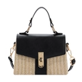 Minimalist woven handbag in contrast stitching with golden metal twist lock and shoulder strap - Black