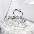 Silver metallic crossbody box bag with liquid texture finish and curved top handle - Silver Wave