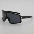 All-black cycling sunglasses with aerodynamic frame and non-slip ventilated temples - Black Frame Grey Lens