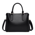 Schwarze Tote Bag aus Leder mit Litschistruktur, Gold-Hardware und Schultergurt - Schwarz