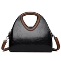 Bolso bandolera vintage minimalista de cuero sintético negro con asas marrones pro - Negro