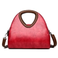 Bolso de mano retro de cuero rojo oscuro con asas circulares y correa marrón - Rojo