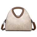 Bolso de mano retro de cuero sintético crema con asa triangular y correa marrón - Beige