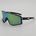 Cycling sunglasses with green-yellow mirrored lenses and matte black frame - Black Frame Gold Mirror Lens