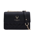 Classic black quilted crossbody bag with golden chain strap and deer head logo - Black