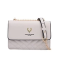 Quilted white crossbody bag with golden chain strap and deer logo on clean background - White
