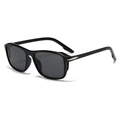 Square frame sunglasses in glossy black with dark grey lenses and silver arrow detail - Black Frame Grey Lens (C1)