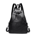 Mochila retro de cuero lichi negro para mujer con logo de canguro y asa - Negro