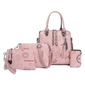 Set di quattro borse in pelle rosa con stampa graffiti inclusa borsa a mano e pochette - Rosa