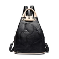 Mochila de cuero granulado negro con asas beige en contraste y logo de canguro - Caqui