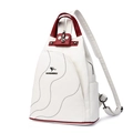 Mochila retro de cuero blanco con solapa rojo oscuro y logo de canguro de metal - Blanco