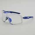 White and blue cycling glasses with clear lenses and adjustable nose pads for sports - Matte White Blue Bridge Blue Mirror