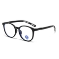 Classic round frame kids blue light blocking glasses in sleek black finish - Bright Black Frame Black Legs