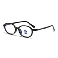 Kids vintage oval blue light blocking glasses in a classic matte black frame - Bright Black Frame Black Legs